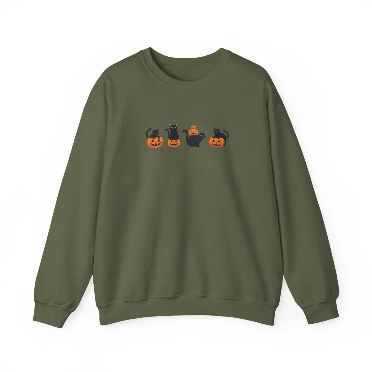 Cats + Pumpkins Crewneck - Green Front