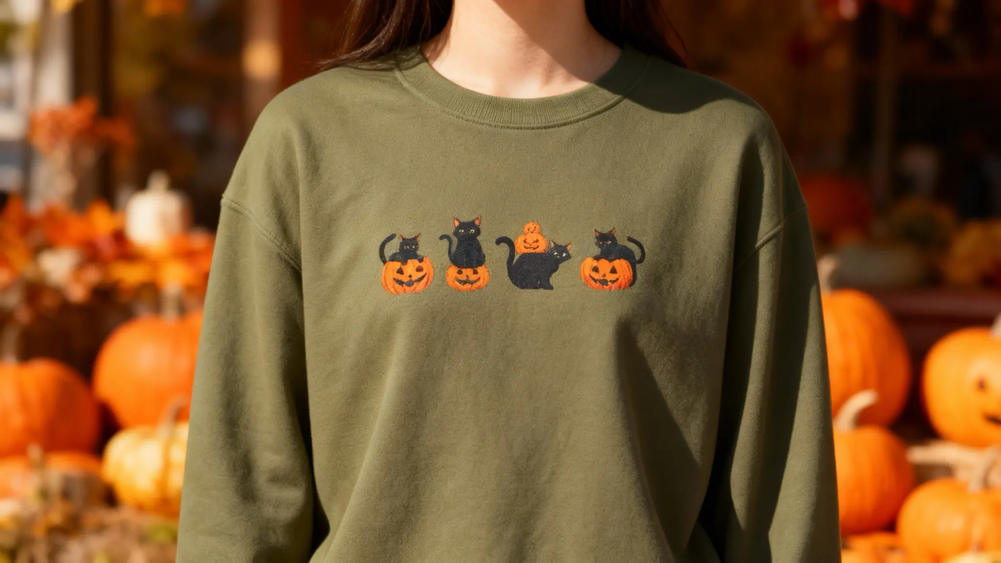 Halloween Pumpkin Sweater on model