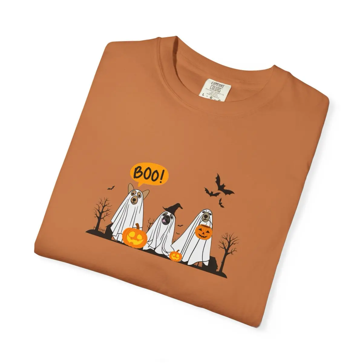 Halloween Ghosts T-Shirt - Orange Folded